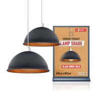 LEDSONE Lot de 2 abat-jours vintage en métal à montage facile, forme dôme, 21 cm, pour salon, chambre, cuisine, salle à manger, restaurant, café (Noir (intérieur doré) (lot de 2))