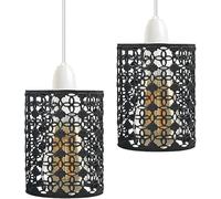 LEDSone Lot de 2 cages à tambour modernes en métal noir - Style industriel pour luminaire E27 pour cuisine, salle à manger, salon et chambre à coucher (noir)