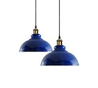 LEDSone lot de 2 suspensions vintage, 2 luminaires style industriel, plafonnier vintage lot de 2, éclairage intérieur, lampe cuisine salon salle à manger chambre, Rouge (Bleu marine)