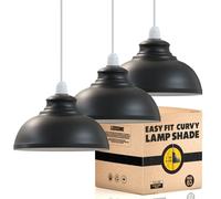 LEDSONE Lot de 3 abat-jours de plafond en métal vintage de 29 cm, forme incurvée, installation facile pour salon, chambre, cuisine, salle à manger, restaurant (Noir intérieur blanc)