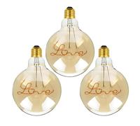 LEDSone Lot de 3 ampoules LED vintage E27, G125 4 W Edison à vis, filament LED Love blanc chaud, globe en verre ambré, non dimmable, style rétro antique