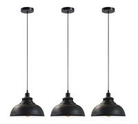 LEDSone Lot de 3 Suspensions Vintage, Luminaires Style Industriel, Plafonnier Salle à Manger Chambre, Noir Intérieur Blanc, 240V, Ø 300mm, E27