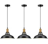 LEDSone lot de 3 suspensions vintage,luminaires style industriel, plafonnier vintage lot de 3 salle à manger chambre, blanc, 240V, Ø 300mm (NOIR INTÉRIEUR BLANC)
