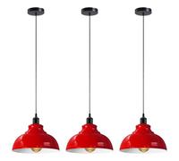 LEDSone lot de 3 suspensions vintage,luminaires style industriel, plafonnier vintage lot de 3 salle à manger chambre, blanc, 240V, Ø 300mm (Curvy - Rouge)