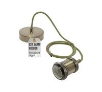 LEDSone Luminaire suspendu vintage en métal laiton vert pour plafond, câble flexible tressé rond vert militaire 1m, kit de luminaire suspendu avec douille E27