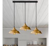LEDSone Lustre de plafond suspendue industrielle vintage en laiton jaune à 3 têtes, style loft, pour îlot de cuisine, salon, salle à manger, E27, support UK, bol, en laiton jaune