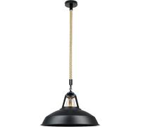 LEDSone Lustre Plafonnier Suspension, Rétro Industriel Corde De Chanvre Lustre En Métal Corde Suspension Pendant Salon Salle À Manger Bar (Noir, Sans ampoule)