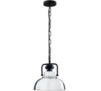 LEDSone Lustre suspendu au plafond de style rétro industriel vintage, abat-jour en forme de dôme courbé de couleur chromée avec chaîne et support E27 UK (Chrome)