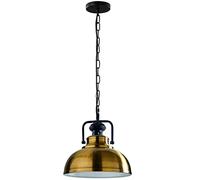 LEDSone Lustre suspendu au plafond de style rétro industriel vintage, abat-jour en forme de dôme courbé de couleur chromée avec chaîne et support E27 UK (Laiton jaune)