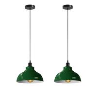LEDSone Lustre suspendu de style rétro industriel vintage avec abat-jour en forme de dôme incurvé de couleur bleue et support E27 (Vert-Lot de 2)
