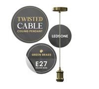LEDSone Metal E27 Pendant Light Fitting with Twisted Cable Ceiling Pendant Light E27 Vintage Antique Brass Pendant Light for lamp Holder Fitting for Restaurant (Laiton vert)