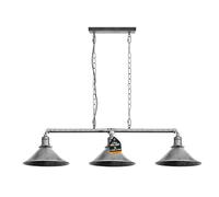 LEDSONE Plafonnier industriel à 3 lumières en métal argenté brossé avec chaîne réglable E27 Abat-jour conique Steampunk Suspension pour cuisine, salle à manger, bar, loft, salon