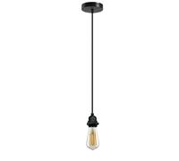LEDSone Plafonnier industriel noir, douille métallique à vis E26/E27 avec anneau de verrouillage pour abat-jour, câble flexible tressé réglable de 100 cm | Rosace - Lot de 2 (Noir avec ampoule)