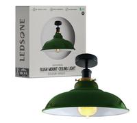 LEDSone Plafonnier industriel vintage semi-encastré en forme de bol en métal avec abat-jour vert pour décoration intérieure de salon Base E27