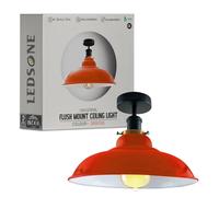 LEDSone Plafonnier industriel vintage semi-encastré - En métal - Forme de bol - Rouge - Abat-jour pour salon et décoration intérieure - Culot E27 (orange)