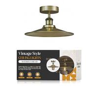 LEDSone Plafonnier industriel vintage semi-encastré en métal, forme plate, abat-jour en laiton vert, décoration d'intérieur, base E27