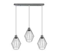 LEDSone Plafonnier moderne rétro à 3 têtes avec abat-jour en cage nid d'oiseau Kit d'éclairage E27 pour la maison au Royaume-Uni avec plaque de plafond de 50 cm (Chrome)