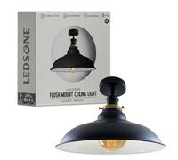 LEDSone Plafonnier rétro vintage avec rosace et support de lampe en métal rétro antique Edison E27 IP20 Lampe à vis câblée (Noir)