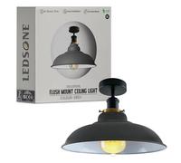 LEDSone Plafonnier rétro vintage avec rosace et support de lampe en métal rétro antique Edison E27 IP20 (Gris)