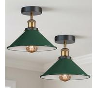 LEDSone Plafonnier semi-encastré de 22 cm, abat-jour en métal, luminaire industriel facile à installer, idéal pour une cuisine, un salon, une chambre ou un couloir. (Vert)