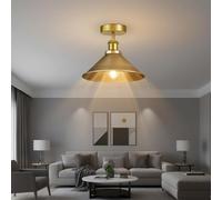 LEDSone Plafonnier semi-encastré de 22 cm, abat-jour en métal, luminaire industriel facile à installer, idéal pour une cuisine, un salon, une chambre ou un couloir. (Laiton jaune)