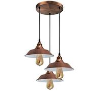 LEDSone Plafonniers Suspendus, Base Ronde à Trois têtes, Style Moderne, Abat-Jour rétro, plafonnier rétro pour Lampes suspendues industrielles Vintage, Chambre à Coucher (Cuivre avec Ampoule)