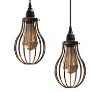 LEDSone Suspension en métal avec panier métallique, abat-jour en laiton brossé, lot de 2, 10 cm, suspension industrielle, cage E27, facile à installer (Cuivre brossé (lot de 2))