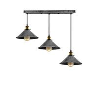 LEDSone Suspension industrielle vintage en métal argenté brossé à 3 têtes avec abat-jour conique E27 et support de plafond de 50 cm (Argenté Brossé)