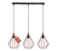 LEDSone Suspension luminaire industriel vintage à 3 têtes or rose avec abat-jour cage style loft en métal pour îlot de cuisine, salon, salle à manger, kit de douille E27 UK (Diamant - Or rose)
