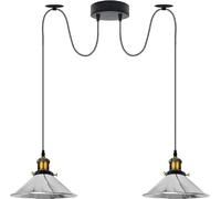 LEDSone Suspension vintage à 2 têtes d'araignée -2 m Réglable Plafonnier - En métal - Abat-jour rétro industriel - Avec support e27 pour Chambre Salon et Cuisine (Chrome)