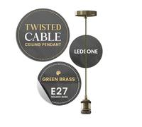 LEDSone Suspension vintage en laiton vert E27 - 1 m - Câble tressé torsadé - Kit de support de lampe pour éclairage intérieur dans la cuisine, la salle à manger, le bar, le café, le loft