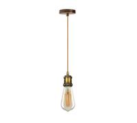 LEDSone Suspension vintage style industriel rétro E27 support en laiton jaune, flexible tressé doré, rose de plafond en laiton jaune, 1 m