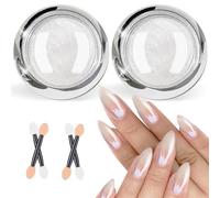 LEDSUUEI 2 Pcs Chrome Ongle Blanc, Perle Blanche pour Ongles Chromée, Poudre de Paillettes Aurora Transparente, pour Glazed Donut Nails, Pearl Shimmer Nails
