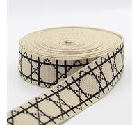 LEDUC 5 mètres de sangle Motif géométrique octogone lignes 38mm Doux Brillant pour Sac, Bretelle, Ceinture, Bandoulière, Maroquinerie (02 Ecru Noir)