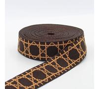 LEDUC 5 mètres de sangle Motif géométrique octogone lignes 38mm Doux Brillant pour Sac, Bretelle, Ceinture, Bandoulière, Maroquinerie (04 Brun)