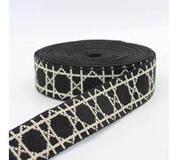 LEDUC 5 mètres de sangle Motif géométrique octogone lignes 38mm Doux Brillant pour Sac, Bretelle, Ceinture, Bandoulière, Maroquinerie (01 Noir Ecru)