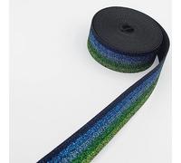 LEDUC 5 mètres Sangle Arc-En-Ciel Brillantes Rayée Lurex Polyester & Nylon Différentes couleurs 38mm 01 Bleu/Vert