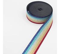 LEDUC 5 mètres Sangle Arc-En-Ciel Brillantes Rayée Lurex Polyester & Nylon Différentes couleurs 38mm 02 Bleu/Argent/Or/Cuivre/Rouge