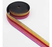 LEDUC 5 mètres Sangle Arc-En-Ciel Brillantes Rayée Lurex Polyester & Nylon Différentes couleurs 38mm 04 Rose/Rouge/Or
