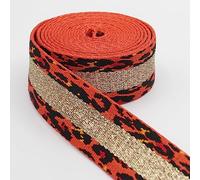 LEDUC 5 mètres Sangle Motif leopard avec bande centrale brillante Paillette Polyester & Coton Différentes couleurs 36mm 4-Red