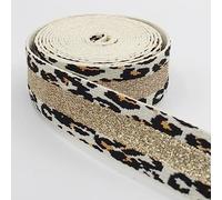 LEDUC 5 mètres Sangle Motif leopard avec bande centrale brillante Paillette Polyester & Coton Différentes couleurs 36mm 1-White