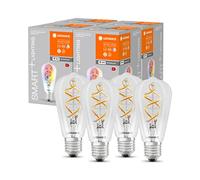 LEDVANCE Ampoule LED intelligente avec Wifi, E27, couleurs RVB modifiables, forme Edison, filament coloré comme lumière d'ambiance, remplace les ampoules de 60W, paquet de 4