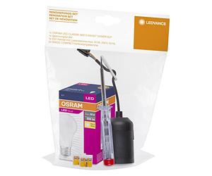 Ledvance Kit de rénovation, comprenant 1 ampoule OSRAM Classic A pour culot E27, blanc chaud (2700K), 60W de remplacement, 1 douille E27, 2 pinces WAGO et 1 testeur de phase.