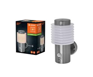 LEDVANCE Lampe d’ext. ENDURA STYLE RONDO WALL SEN, 9,5W, 700lm, applique murale, acier inoxydable, détecteur de mouvement, capteur de lumière du jour, IP44, température de couleur 3000K, blanc chaud