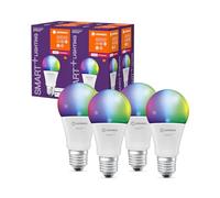 LEDVANCE Lampe Smart+ avec technologie ZigBee, 9W, A60, dépolie, culot E27, couleur de lumière RGBW réglable, 806lm, pack de 4