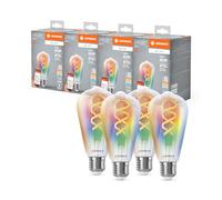 LEDVANCE SMART+ MATT LED lampe, compatible avec Google, Alexa, Apple, Glass Blanc, 4,8W, 470LM, E27, Couleur Lumière et Lumière blanche, avec Vocal Control, jusqu'à 15 000 HRs, 4-Pack