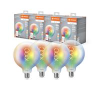 LEDVANCE SMART+ MATT LED lampe, compatible avec Google, Alexa, Apple, Glass Blanc, 4,8W, 470LM, E27, Couleur Lumière et Lumière blanche, avec Vocal Control, jusqu'à 15 000 HRs, 4-Pack