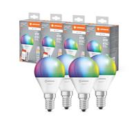 LEDVANCE SMART+ Matter LED lampe, compatible avec Google, Alexa, Apple, White Frost Optics, 4.9W, 470LM, E14, Couleur Lumière et Lumière blanche, avec Vocal Control, jusqu'à 20 000 HRs, 4-Pack