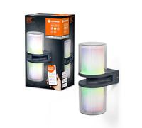 LEDVANCE SMART+ WI-FI UPDOWN FLARE RGBW - applique murale à LED gradable gris foncé pour l'extérieur en aluminium durable, contrôle des couleurs RGB, 14 W, 3000 Kelvin blanc chaud, 1000 lumen, IP44