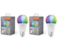 LEDVANCE SMART+ WIFI LED lamp, frosted look, 14W, 1521lm, classic bulb shape with E27 base, color light and white light, app or voice control, life of up to 20,000 hours (Lot de 2)